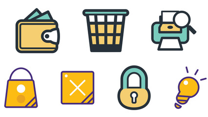 Abstract business and daily life vector art icons colored and outlined