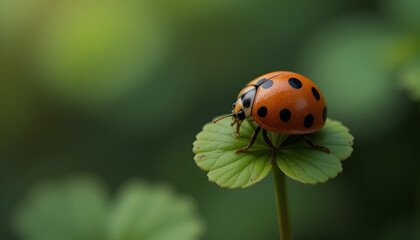 Ladybug on a Rare Four-Leaf Clover Symbolizing Luck and Nature
