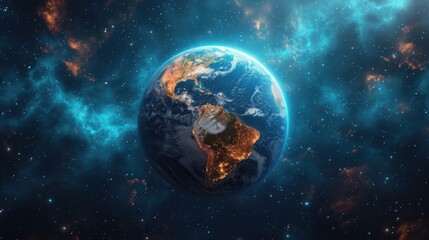 Stunning view of Earth from space with glowing continents