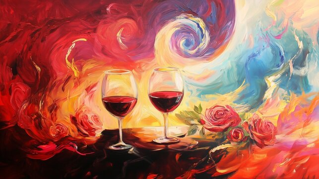 A candlelit dinner table adorned with red roses and a bottle of fine wine, set against a dimly lit romantic restaurant ambiance 1
