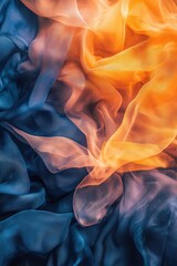 Abstract silk fabric texture in blue and orange shades, perfect for backgrounds, wallpapers, and creative designs in art and photography projects.