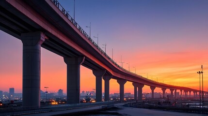 Naklejka premium Elevated Highway At Sunset Over City