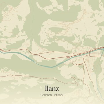 Vintage map of Ilanz, Switzerland.