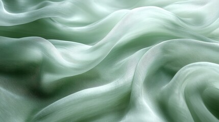 Soft, flowing green fabric draping elegantly, creating a serene and tranquil atmosphere