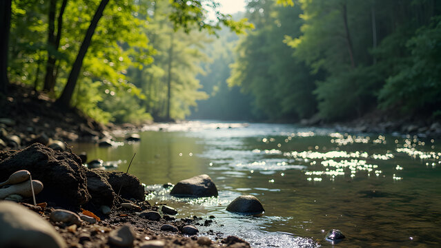 Dense Jungle River Navigation Setup With Professional Survival Equipment - Powered by Adobe