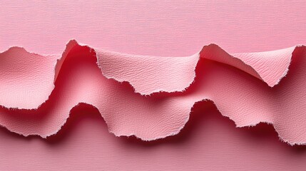 Close-up of torn pink paper creating a textured wave pattern against a smooth background