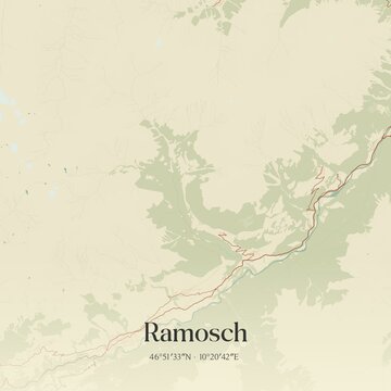 Vintage map of Ramosch, Switzerland.