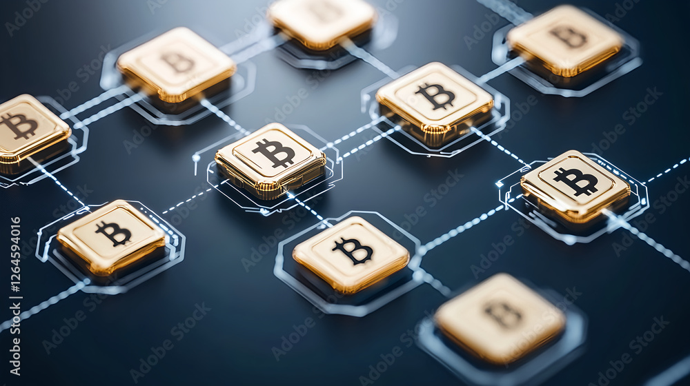 Poster exploring blockchain technology and bitcoin connectivity digital environment graphic visualization c