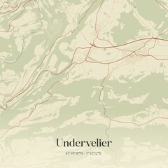 Vintage map of Undervelier, Switzerland. © Rezona