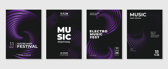 Music poster design background vector set. Electro Sound Cover template with vibrant abstract gradient geometric shape. Ideal design for social media, flyer, party, music festival, club.