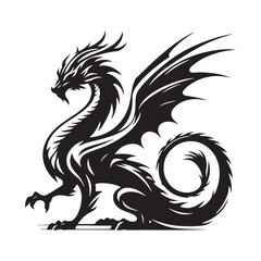 Mystic Dragon silhouette created for fantasy lovers and epic stories - Dragon illustration - Dragon vector - mythical creature silhouette
