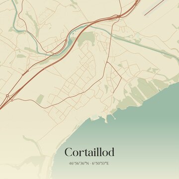 Vintage map of Cortaillod, Switzerland.