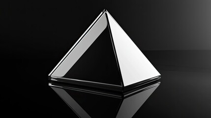 A sleek glass pyramid reflecting light against a dark background, enhancing modern design aesthetics