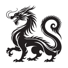 Elegant Dragon silhouette symbolizing wisdom and ancient lore - Dragon illustration - Dragon vector - mythical creature silhouette
