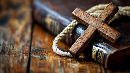 A wooden cross is on top of a book. generated using AI