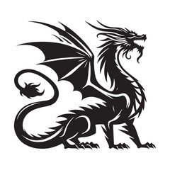 Roaring Dragon silhouette representing the might of mythical creatures - Dragon illustration - Dragon vector - mythical creature silhouette

