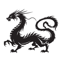 Classic Dragon silhouette illustrating the legendary beast in motion - Dragon illustration - Dragon vector - mythical creature silhouette
