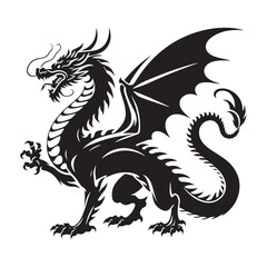 Fire-breathing Dragon silhouette symbolizing strength and mythical power - Dragon illustration - Dragon vector - mythical creature silhouette
