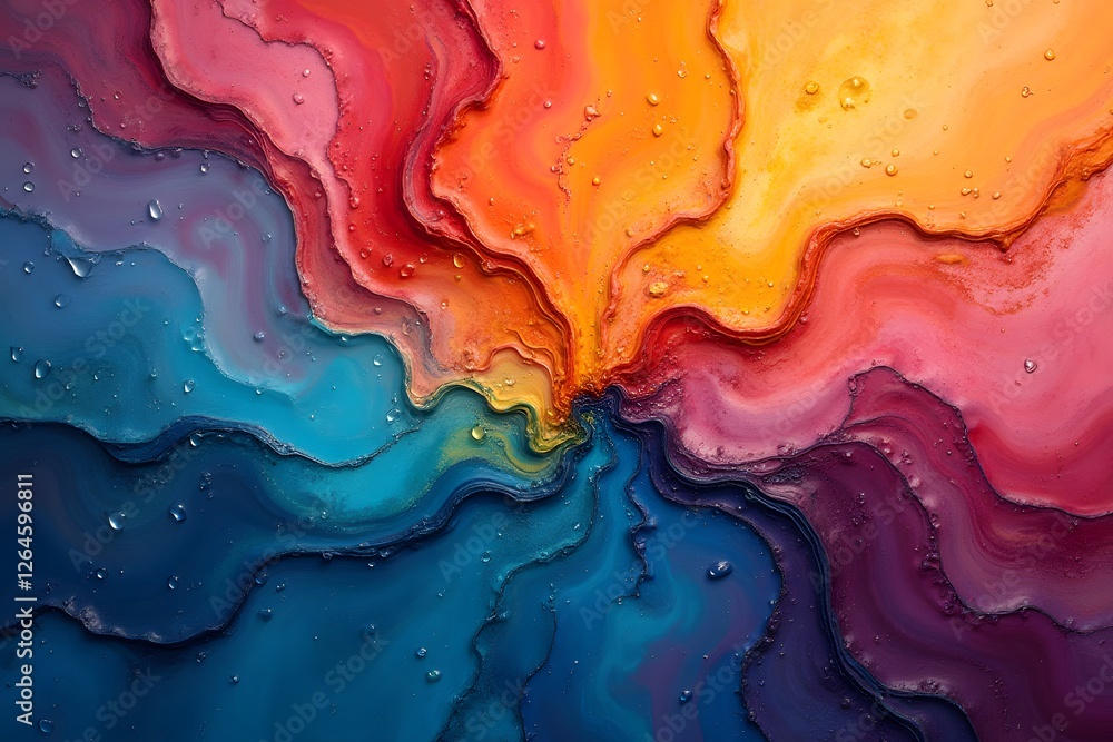 Poster vibrant abstract pattern with water droplets and multicolored swirls