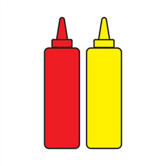 Sause in bottle icon on white background. Ketchup and mustard sign. symbol. Colored flat design.