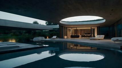 Fototapeta premium swimming pool and modern house in the night