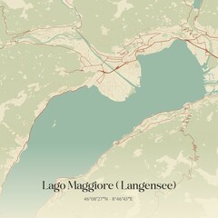 Vintage map of Lago Maggiore ( Langensee), Switzerland.