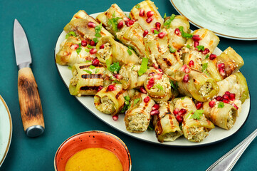 Eggplant rolls with minced meat.