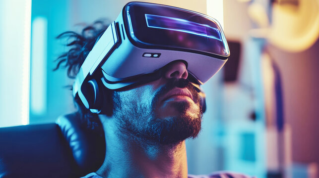 Patient immersed in virtual reality therapy session showcasing innovative rehabilitation technology - Powered by Adobe