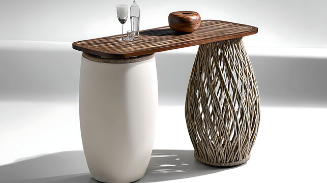 A table with a white vase and two wine glasses on it. generated using AI