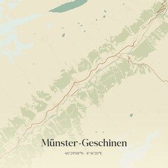 Vintage map of Münster-Geschinen, Switzerland.