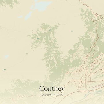 Vintage map of Conthey, Switzerland.