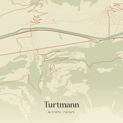 Vintage map of Turtmann, Switzerland.