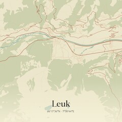 Vintage map of Leuk, Switzerland.