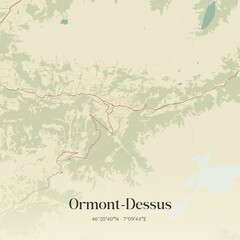 Fototapeta premium Vintage map of Ormont-Dessus, Switzerland.