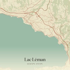 Vintage map of Lac Léman, Switzerland.