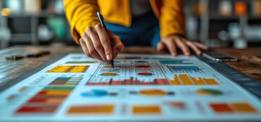 Businesswoman Analyzing Data Charts and Graphs