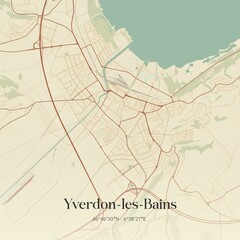 Vintage map of Yverdon-les-Bains, Switzerland.