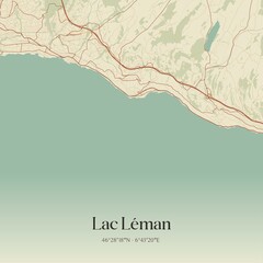 Vintage map of Lac Léman, Switzerland.
