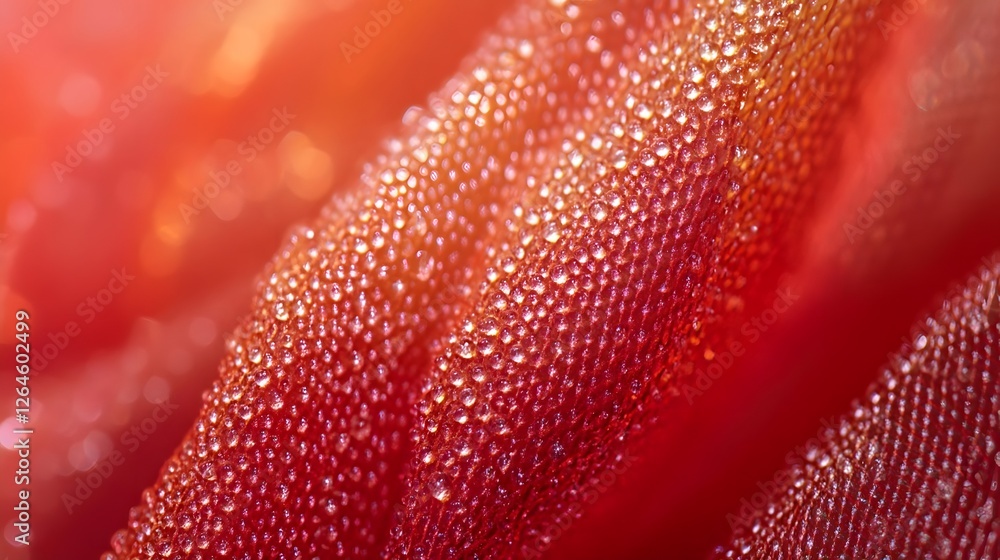 Aufkleber close-up of vibrant red fabric with shimmering droplets highlighting texture and depth