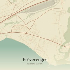 Vintage map of Préverenges, Switzerland.