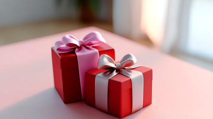 Two red boxes with a silver bow on top of each other. generated using AI