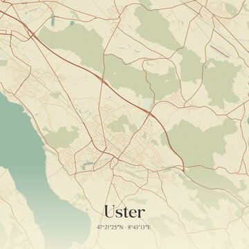Vintage map of Uster, Switzerland.