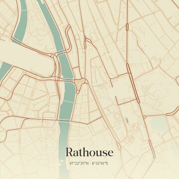 Vintage map of Rathouse, Switzerland.