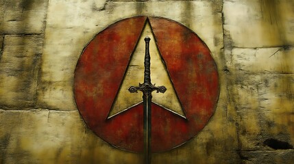 A Medieval Sword Impales a Red Circular Shield