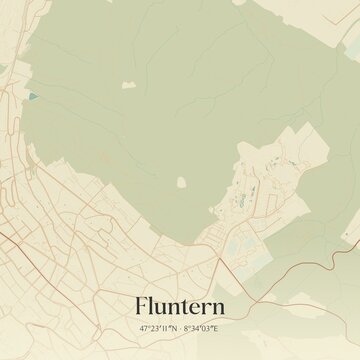 Vintage map of Fluntern, Switzerland.