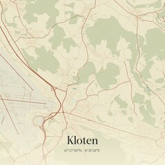 Vintage map of Kloten, Switzerland.