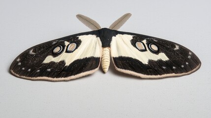 Black and white moth on white background