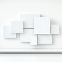 Minimalistic composition of overlapping white squares on a plain wall, perfect for modern design concepts.