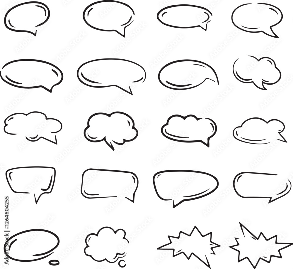 Poster thin line icon set of speech bubble talk balloon message discussion humor. thin line icons flat vect