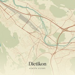 Vintage map of Dietikon, Switzerland.